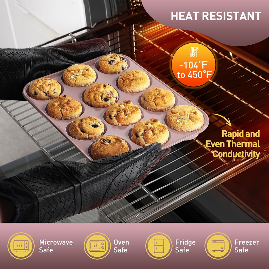 2 Pack 12 Cups Muffin Pan with Metal Reinforced Frame Regular Size Silicone Molds Cupcake Cake Baking Pans Cookie Baking Chocoflan Cupcake Mold Silicone Egg Bite Molds Baking Items Stuff