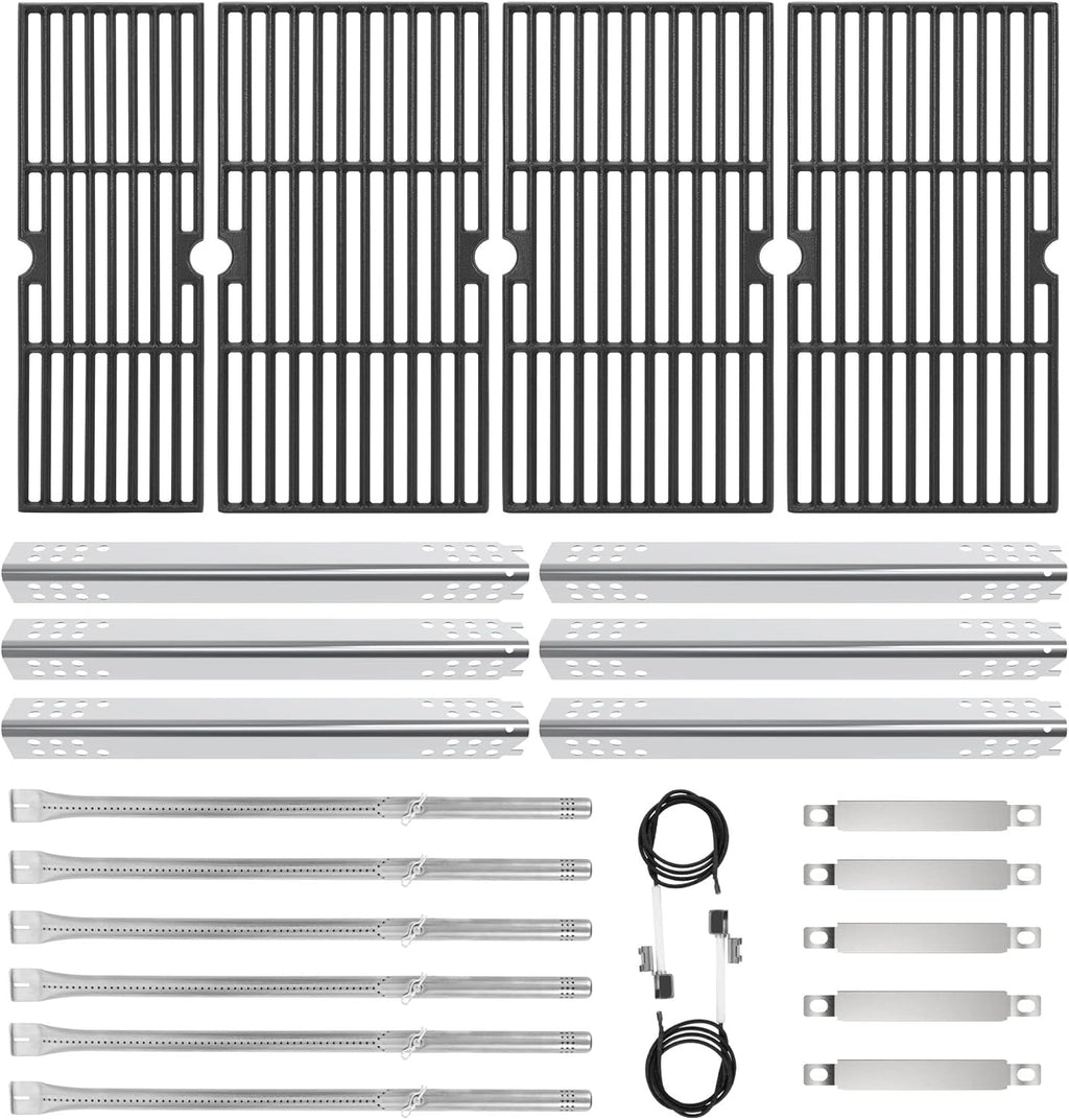 Cast Iron Grill Grates and Stainless Steel Grill Part Kit for Charbroil Performance 6 Burner Grills 463276517 463238218 463276617 463238218, Heat Plates, Burners, Adjustable Crossover Tube, Ignition
