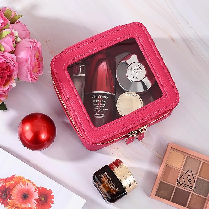 Aveniee Clear Makeup Bag Small, Mini Travel Toiletry Bag Cosmetic Bags Organizer, TSA Approved Clear Makeup Case Pouch with Zipper, Car Essentials for Women Men(Mini-Hotpink)