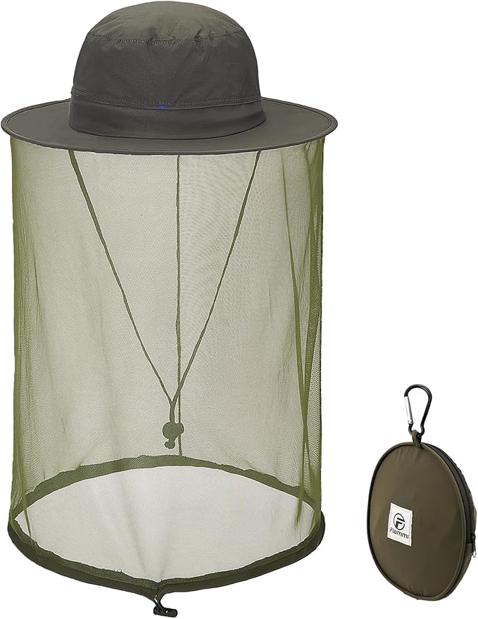 Flammi Mosquito Net Hat Safari Hat UPF 50+ Sun Protection Boonie Hats for Men with Neck Flap Fishing Hiking Hat for Men/Women