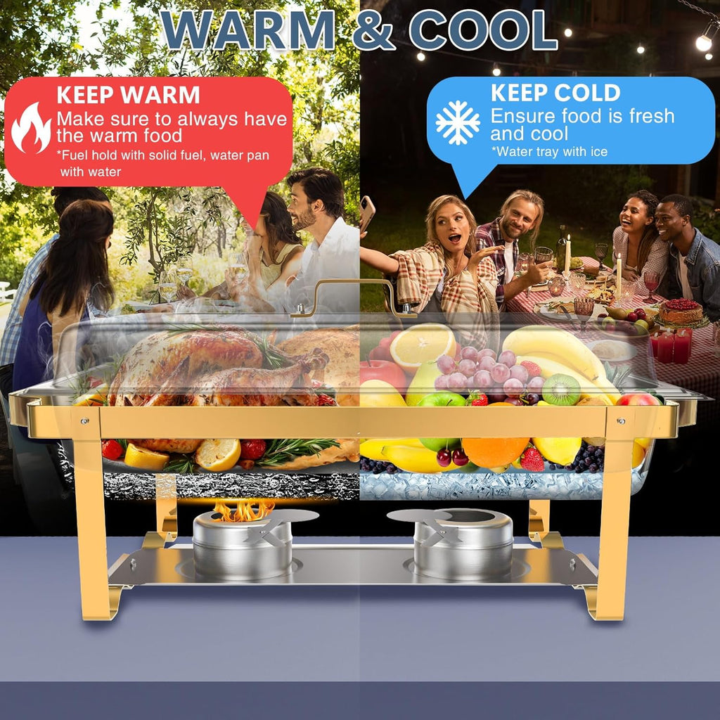 SIOTMERA 9QT Chafing Dishes for Buffet 1 Pack, Thickened Stable Stainless Steel Chafing Dish Buffet Set, Rolled Edge No Finger Cut Food Warmers for Party Catering Events Weddings, Gold and Silver