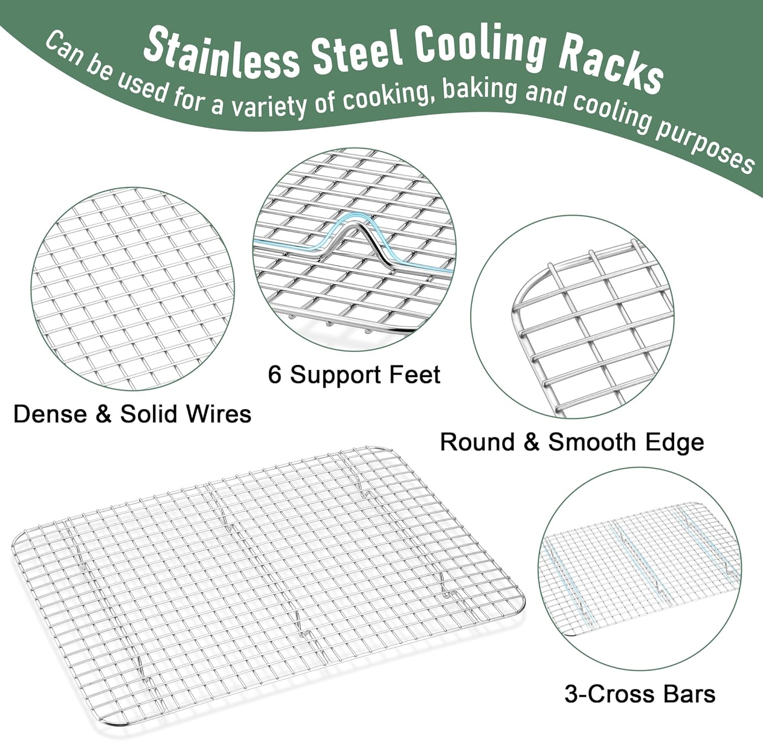 Baking Sheet with Wire Rack, Homikit 16" x 12" Stainless Steel Cookie Sheet Bacon Pan for Oven, Nonstick Jelly Roll Pan Baking Tray with Grid Cooling Rack Set for Cooking Roasting, Dishwasher Safe
