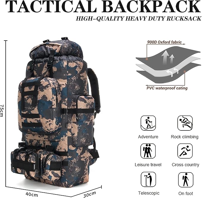 100L Camping Hiking Backpack,Molle military Tactical rucksack backpack,Waterproof Lightweight Hiking Backpack (BlueCp)