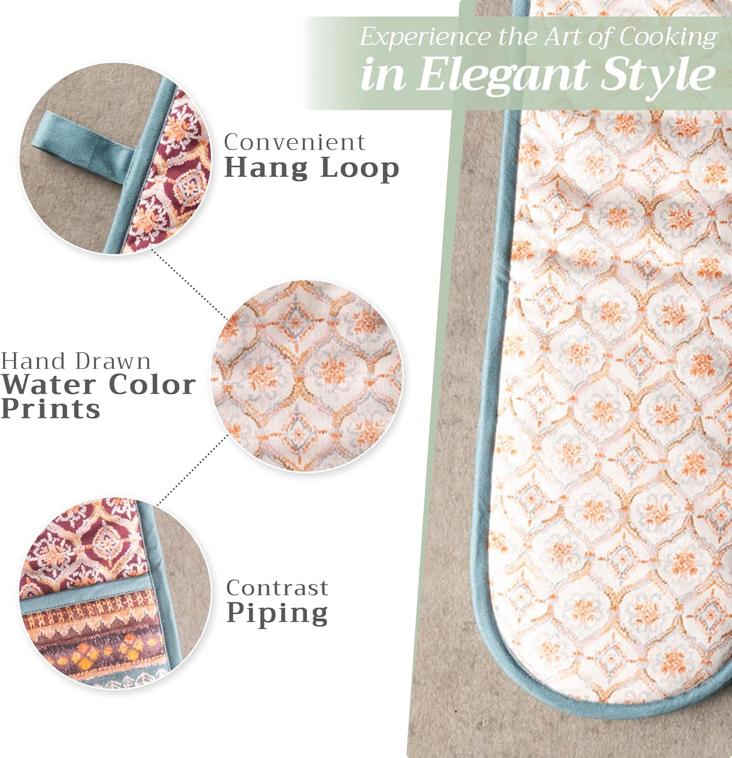 Maison d' Hermine Double Oven Mitt 100% Cotton Heat Resistant Cooking Gloves with Loop, Baking Barbeque, Handling Hot Pan, Fair Isle - Thanksgiving/Christmas (7 Inch x 35 Inch)