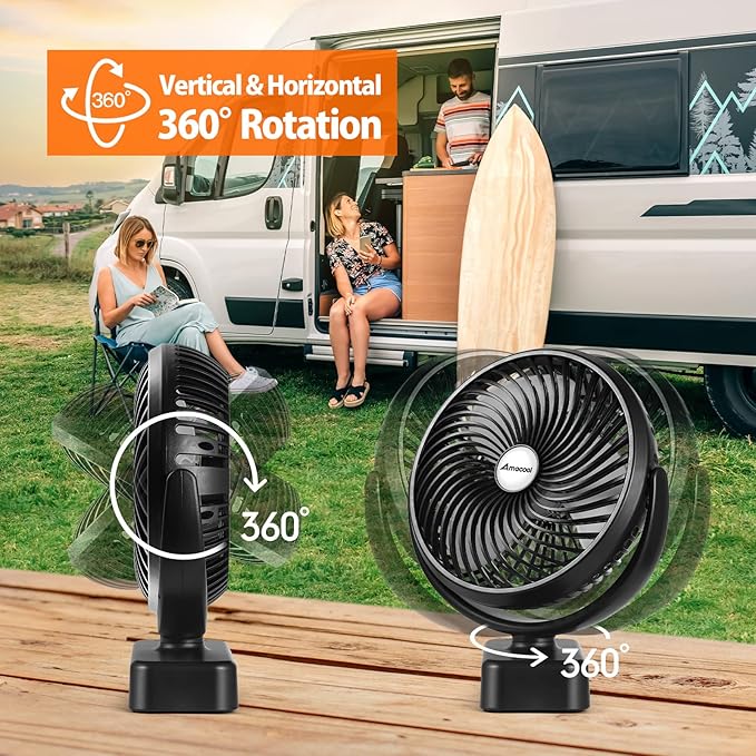 10000mAh Battery Operated Camping Fan with LED Light-7 inch USB Fan with Hanging Hook for Tent Car RV Hurricane Emergency Outage