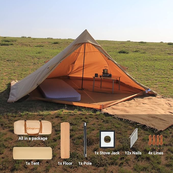 KingCamp Hot Tent, Lightweight Waterproof & Windproof Tipi Hot Tents with Stove Jack for Outdoor Camping