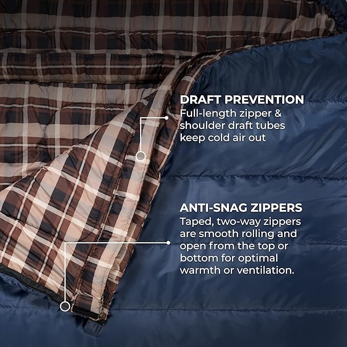 Teton Mammoth Queen Size Double Sleeping Bag- A Warm Bag The Whole Family can Enjoy – Great for Camping, Hunting and Base Camp. Compression Sack Included