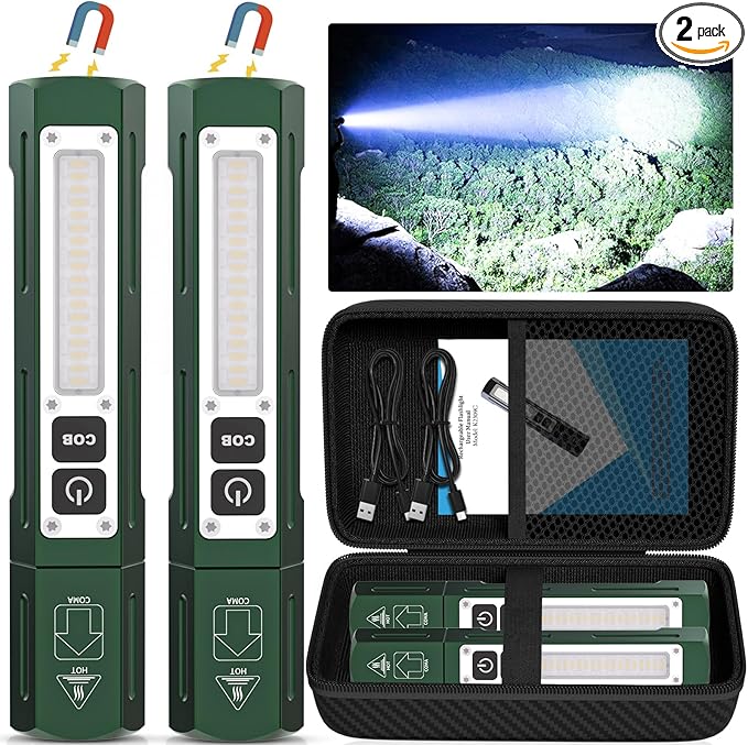 Rechargeable Flashlights High Lumens - 20,000LM Super Bright Small Pocket Magnetic Flashlight, 8 Modes LED Tactical Flash Light, Dual Button Powerful Flashlight for Camping (2, Hunter Green)