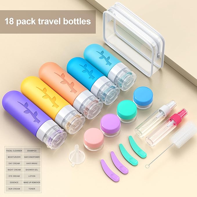 19pack Travel Bottles for Toiletries, TSA Approved Silicone Travel Size Containers for toiletries, Refillable & Leakproof Travel shampoo and conditioner bottles