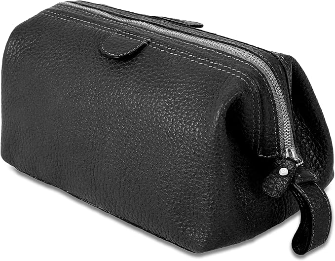 KomalC Premium Buffalo Leather Unisex Toiletry Bag Travel Dopp Kit