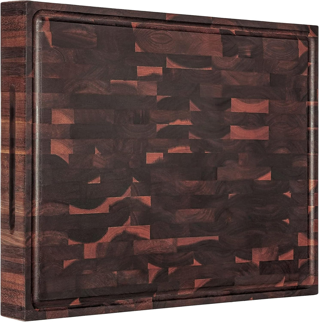 AZRHOM Extra Large Thick Walnut Wood End Grain Cutting Board 20x15x2 In, Wooden Butcher Block, Chopping Board For Kitchen with Juice Groove Handles Non-Slip Pats (Gift Box)