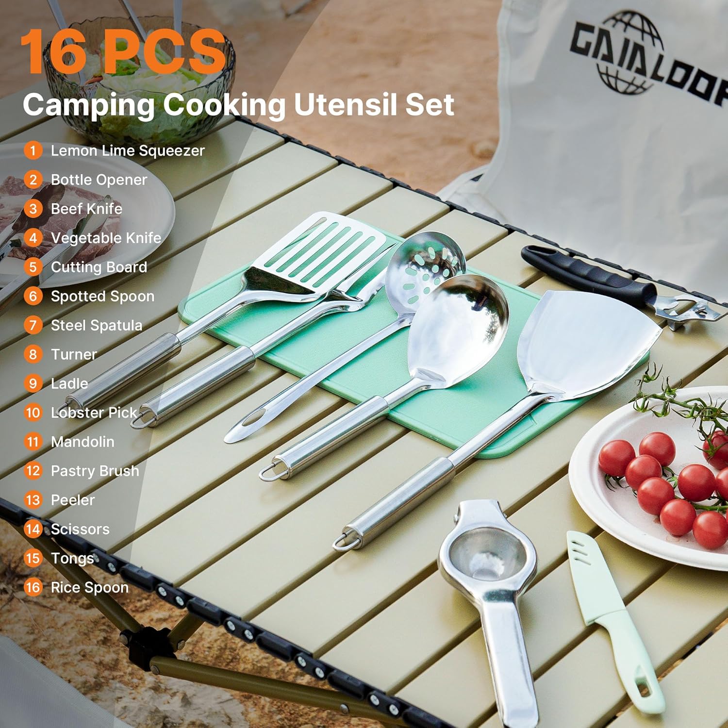 Camping Cooking Utensils Set Grilling Cookware Camp Kitchen Rotating Marshmallow Roasting Sticks BBQ Forks, Portable RV Camping Essentials Camper Must Haves for Cookouts Open Fire Pit
