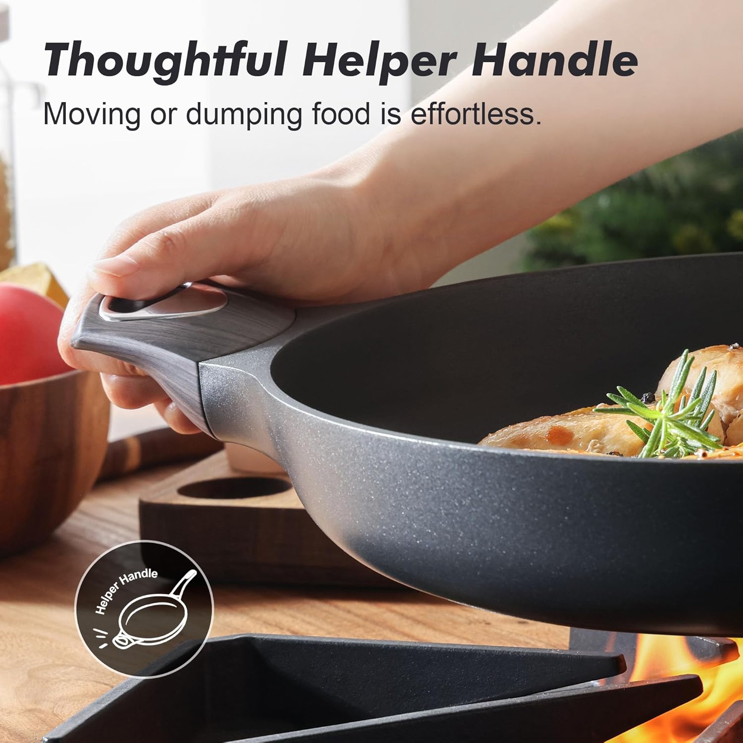 SENSARTE Ceramic Nonstick Frying Pan Skillet with Lid, 12.5 Inch Non Stick Pan Omelette Pans, Healthy Kitchen Cooking Chef's Pan, Free of Intentionally Added PFOA/PFOS, Induction Compatible, Black