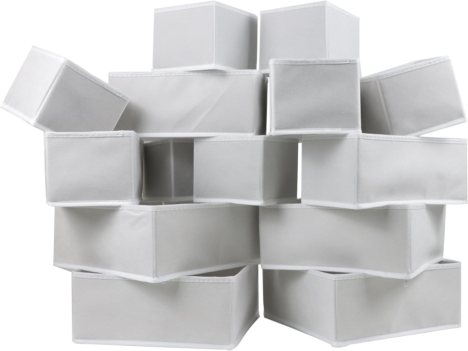 16 Pcs Drawer Organizer,Fabric Closet Organizer and Storage Baskets,Foldable Drawer Divider for Clothing,Sock,Ties,Underwear Drawer Organizers,Cabinet Storage Boxes (White)