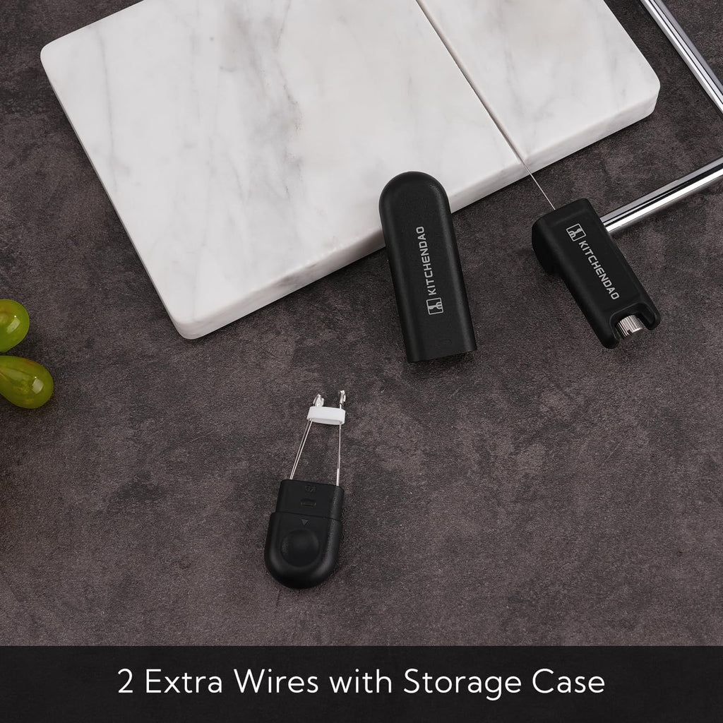 KITCHENDAO Replaceable Wire Cheese Slicer with Board, Tightness Adjustable Cheese Slicer, Marble Cheese Cutter for Block Cheese, Easy to Replace, with 2 Extra Upgrade Strong Wires