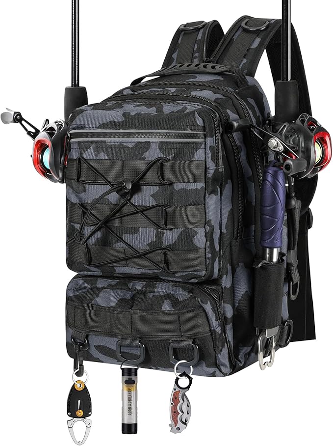 MoKo Fishing Backpack Sling Bag with Rod & Gear Holder, Nylon Waterproof Fishing Tackle Storage Bag for Fishing