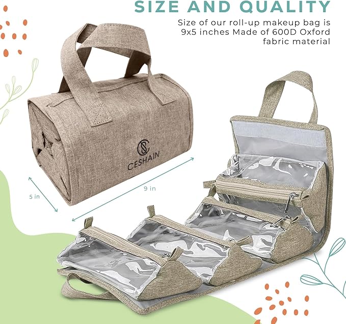 4-in-1 Hanging Toiletry bag - Roll-Up Makeup Bag - 4 Detachable PVC Zip Pouches – 600D Oxford Fabric, Versatile Travel Toiletry Organizer Bag - Makeup, Cosmetics, First Aid, Medicine Personal Care,