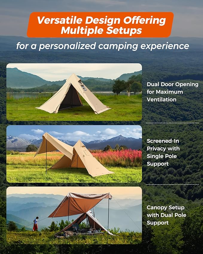 KingCamp Hot Tent, Lightweight Waterproof & Windproof Tipi Hot Tents with Stove Jack for Outdoor Camping