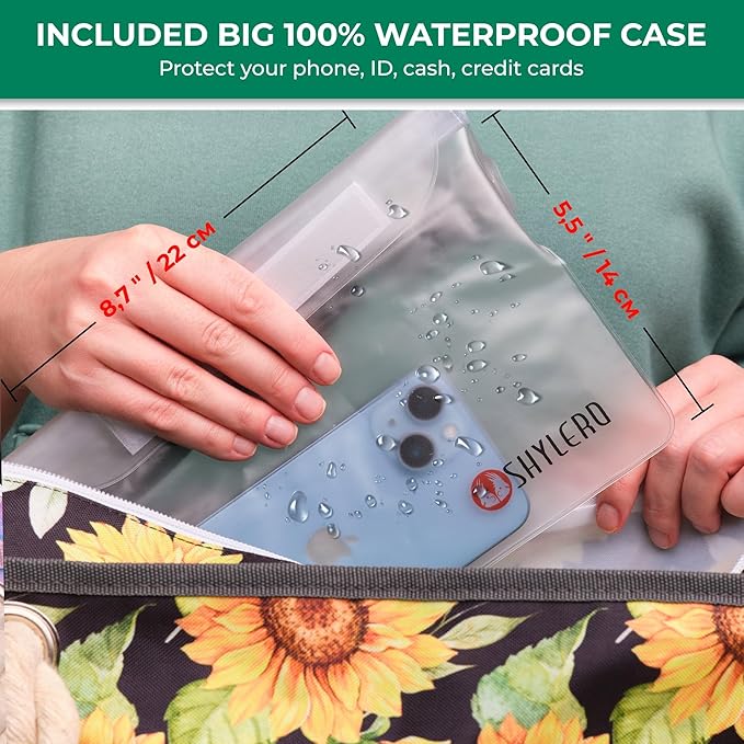 SHYLERO Beach Bag and Pool Bag. Has Airtight Pouch, Ton of Pockets. Beach Tote is Zippered, Water Resistant. Family Size