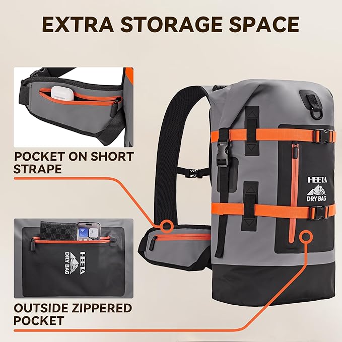 HEETA Waterproof Dry Bags Backpack 40L for Men & Women, Roll Top Heavy Duty Cushioned Hiking Backpack for Kayaking Boating Paddle Boarding Fishing Travel Camping Beach Vacation Cruise Ship Essentials