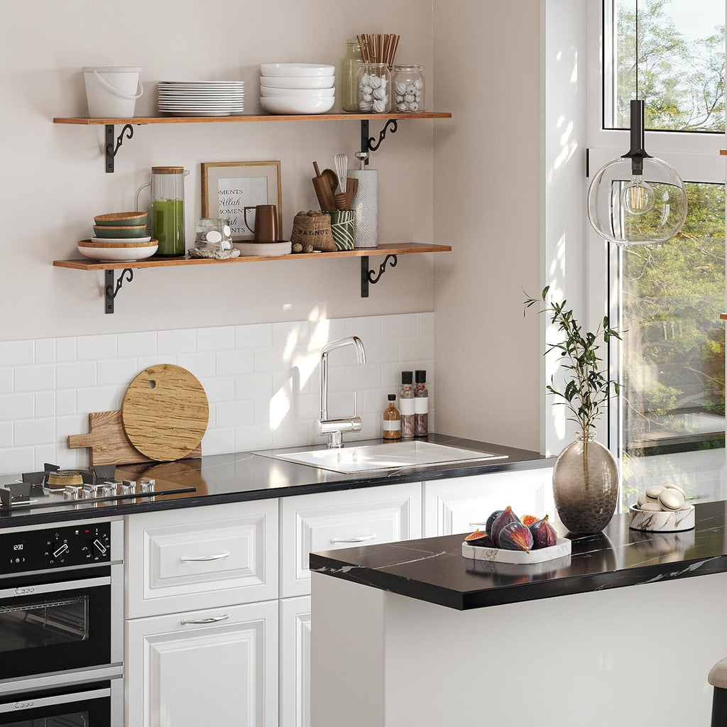 DINZI LVJ Long Wall Shelves, 39.4 Inch Large Floating Shelves Set of 2, Wide Display Shelf Wall Mounted with Brackets, Easy Hanging for Living Room, Toilet, Office, Bedroom, Rustic Brown