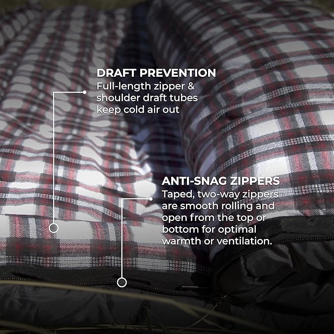 Teton Mammoth Queen Size Double Sleeping Bag- A Warm Bag The Whole Family can Enjoy – Great for Camping, Hunting and Base Camp. Compression Sack Included