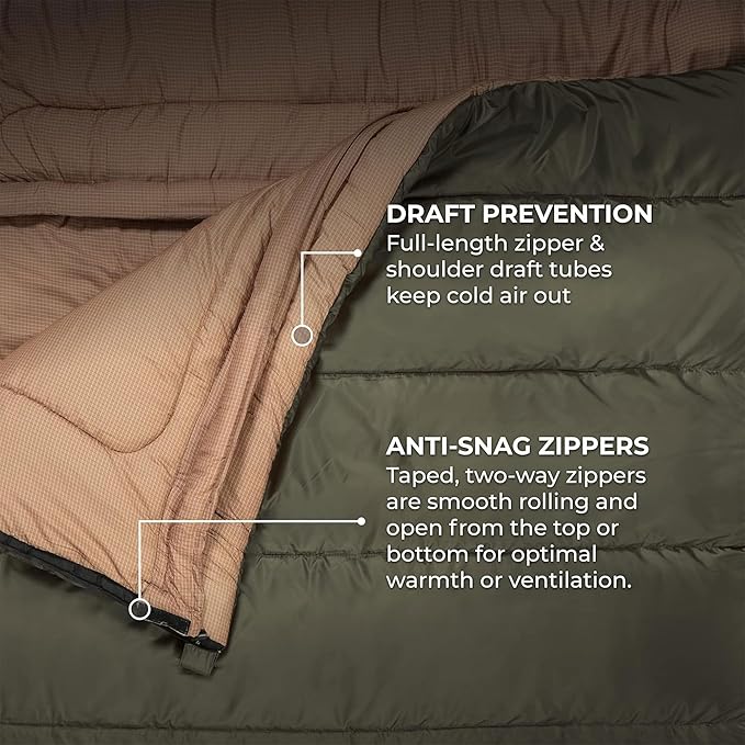 Teton Mammoth Queen Size Double Sleeping Bag- A Warm Bag The Whole Family can Enjoy – Great for Camping, Hunting and Base Camp. Compression Sack Included