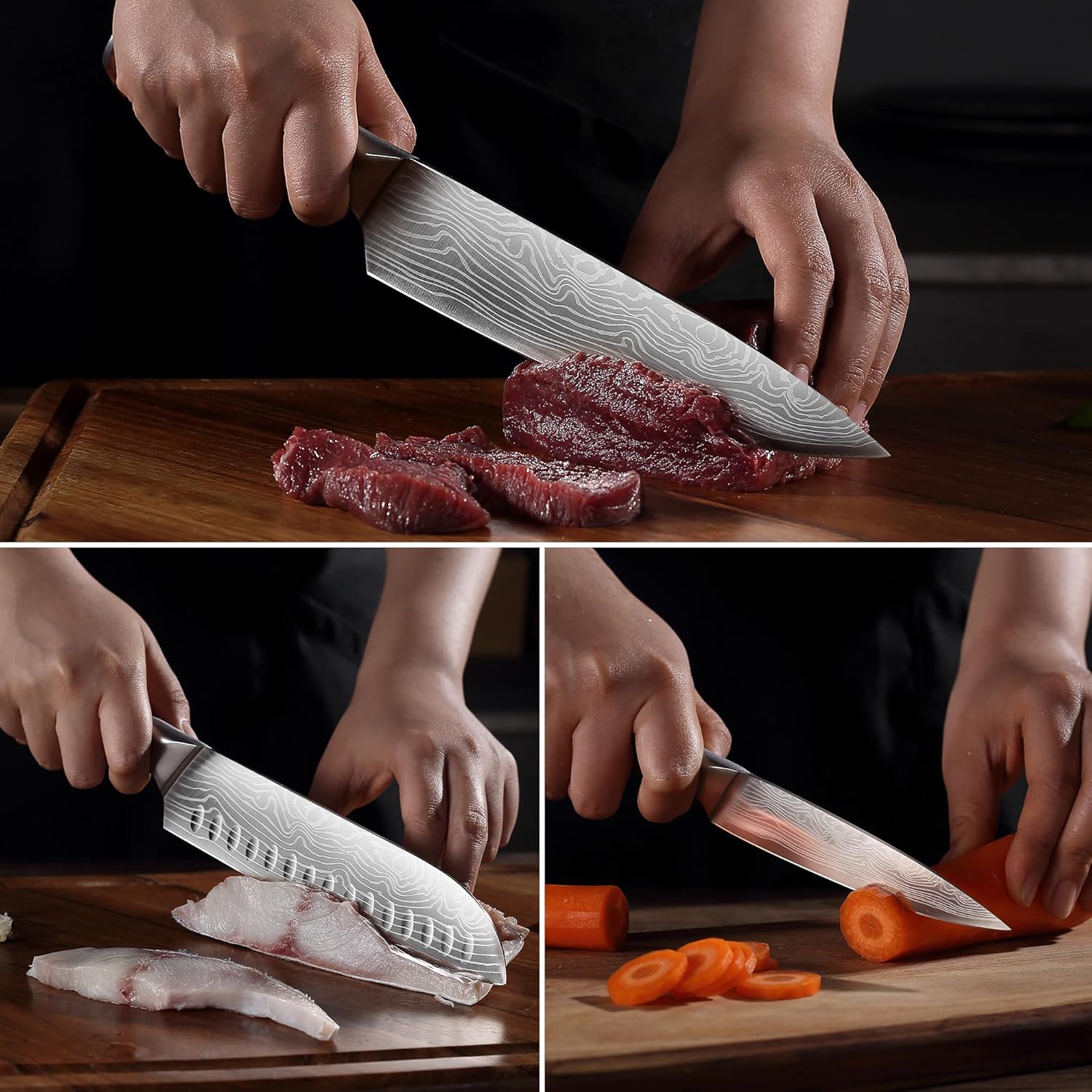 YOTSUBA Kitchen Knives Set, 3 Piece Chef Knife Set, Sharp High Carbon Stainless Steel Forged Blade Professional Kitchen Knife Set with Ergonomic Handle, Chef Knives Set for kitchen with Gift Box