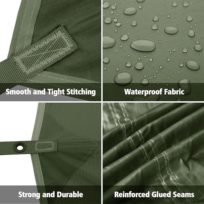 FREE SOLDIER Camping Tarp Waterproof Portable Tarp Multifunctional Outdoor Camping Traveling Awning Backpacking Tarp Shelter Rain Tarp (Dark Green 10×10.5ft)