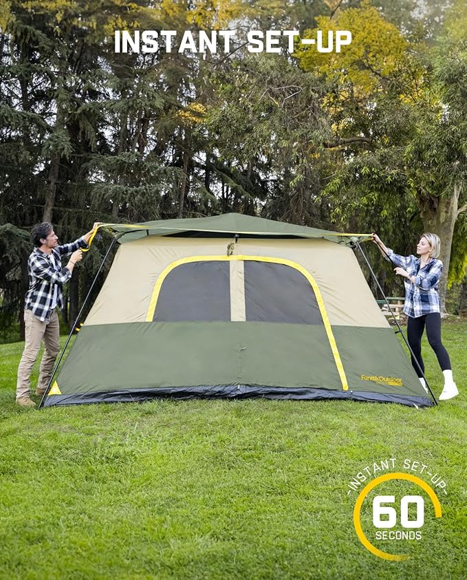 FanttikOutdoor Camping Tent 4/6/8/10 Person Instant Cabin Tent Setup in 60 Seconds with Rainfly & Windproof Portable with Carry Bag for Family Camping & Hiking, Upgraded Ventilation