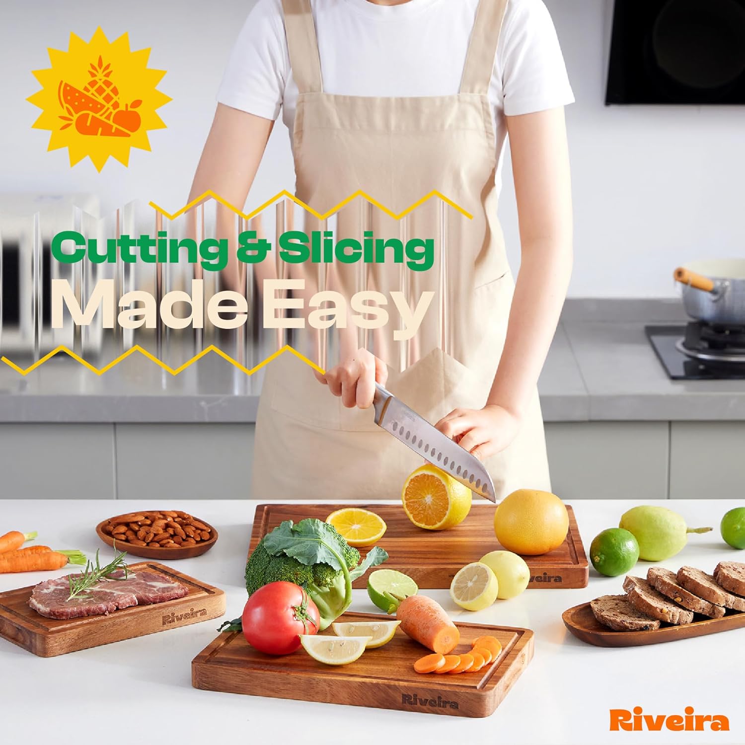 Riveira Walnut Wood Cutting Board Gourmet Black Walnut Grandeur: 12 x 10 Wooden Chopping Board Decorative Kitchen Cutting Board With Innovative Juice Grooves