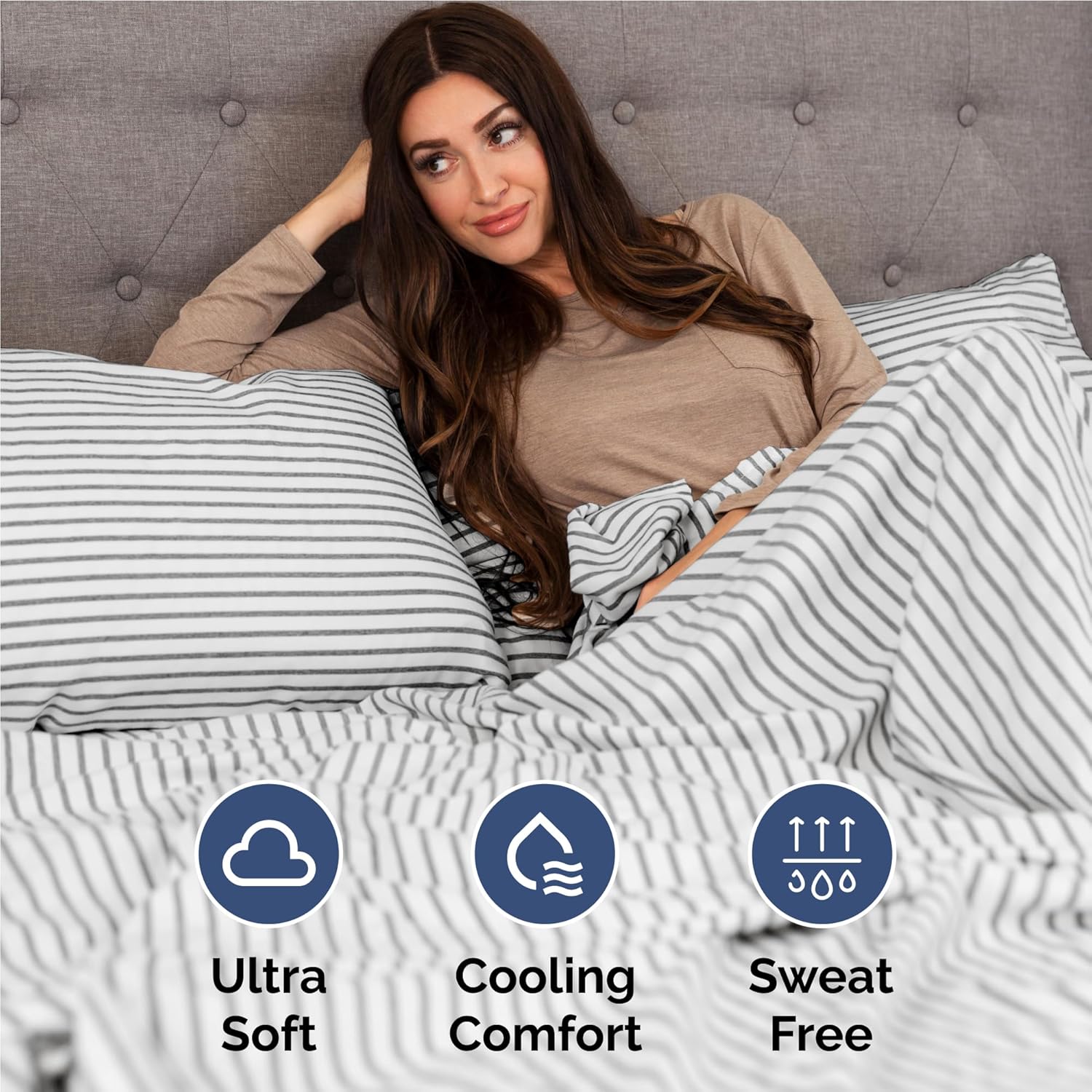 Full Size 4 Piece Sheet Set - Comfy Breathable & Cooling Bed Sheets Set - Hotel Luxury Bedding for Women, Men, Kids, Teens, Boys & Girls - Deep Pockets, Soft, Wrinkle Free - Oeko-Tex - Grey Stripes 2