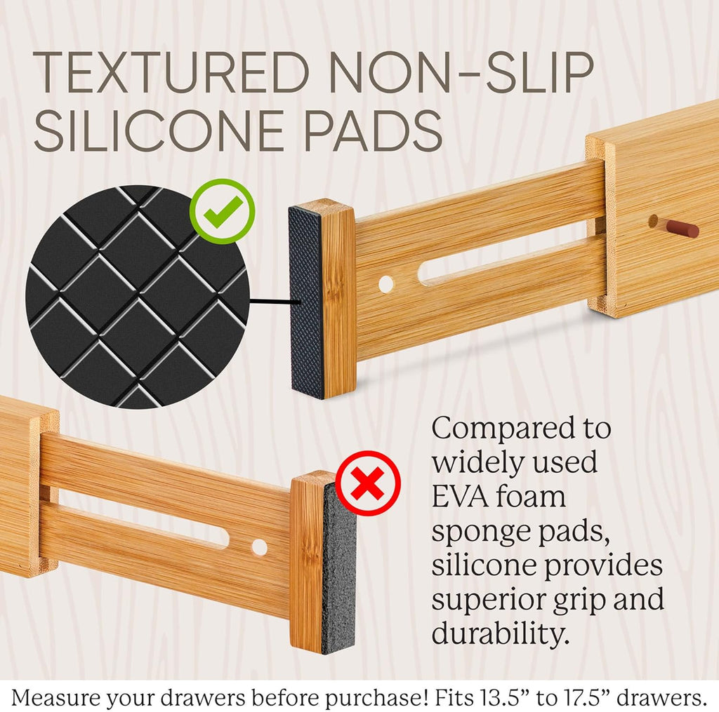 Night Tree Expandable Bamboo Drawer Dividers – Spring-Loaded Wooden Organizers for Clothes, Kitchen Utensils, Bathroom, and Dresser Drawers (13.5" to 17.5")