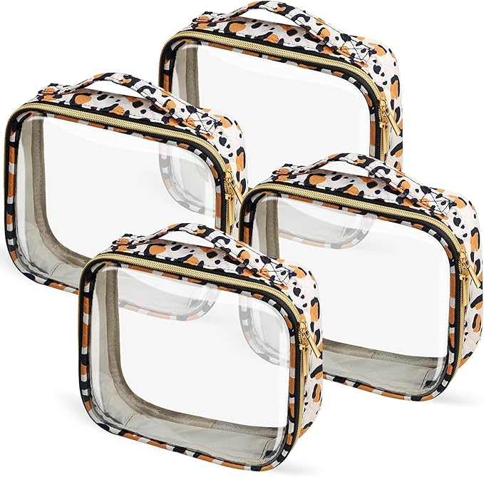 TSA Approved Travel Toiletry Bag,4 Pack Clear Makeup Bags with Handles,Quart Size Clear Cosmetic Bags for Traveling Women,Men,Carry on Airport Airline Compliant Bag,Leopard