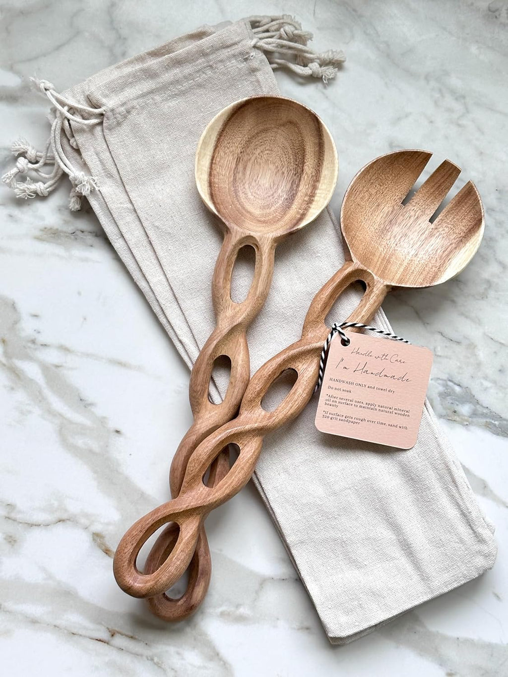 13" Wood Salad Tongs For Serving, Acacia Wood Kitchen Utensils Set, Salad Mixing Dinner Fork and Spoon Long Handle Salad Server Set Kitchen, Housewarming Gift Ideas, Set of 2 (Acacia Wood)