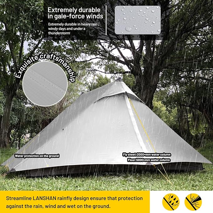 LANSHAN Ultralight Tent 3-Season Backpacking Tent for 1-Person or 2-Person Camping, Trekking, Kayaking, Climbing, Hiking