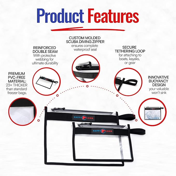 Elite Waterproof Fishing Tackle Bag Set - 2 Sizes, 100% Submersible Dry Bags, Floats with Lure & bait- Scuba-Grade Zipper, PVC-Free, Tethering Loop - Premium Fishing accessory pouch