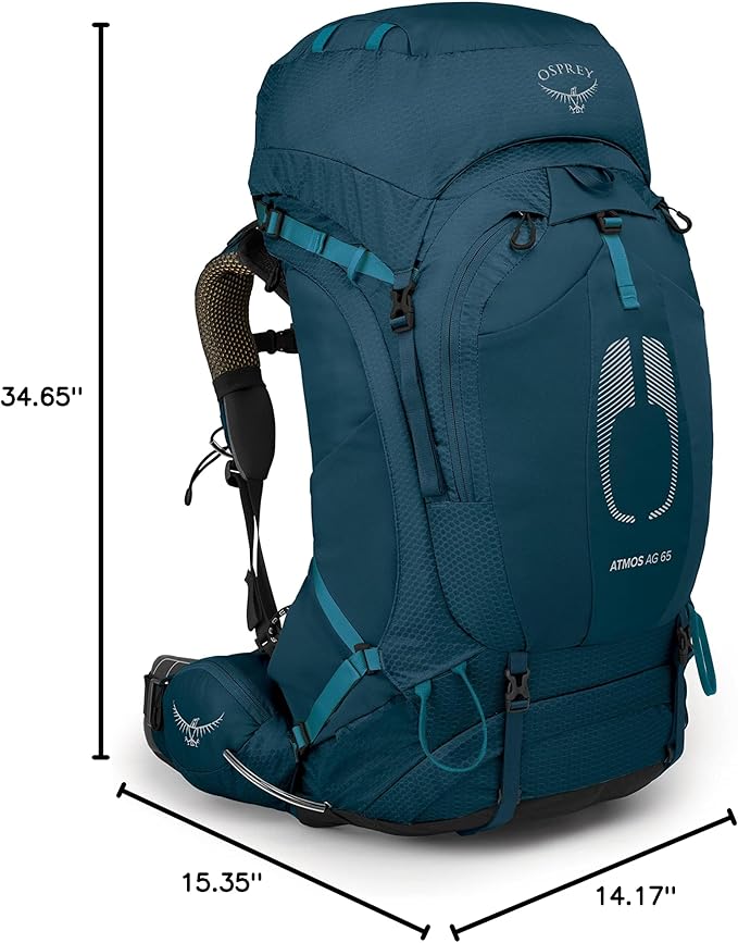 Osprey Atmos AG 65L Men's Backpacking Backpack, Venturi Blue, L/XL