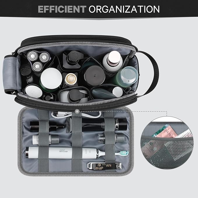 Toiletry Bag for Men, Travel Toiletry Bag Travel Essentials, Dopp Kit Water-resistant Shaving Bag, Bathroom Bag Toiletries Organizer, Black(Upgraded Polyster)