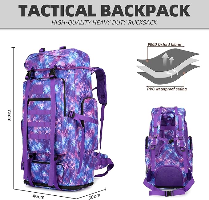 100L Hiking Camping Backpack Tactical Backpack for Men Large Survival Hunting Waterproof Backpack Molle Rucksack Military Camping Backpacking Daypack