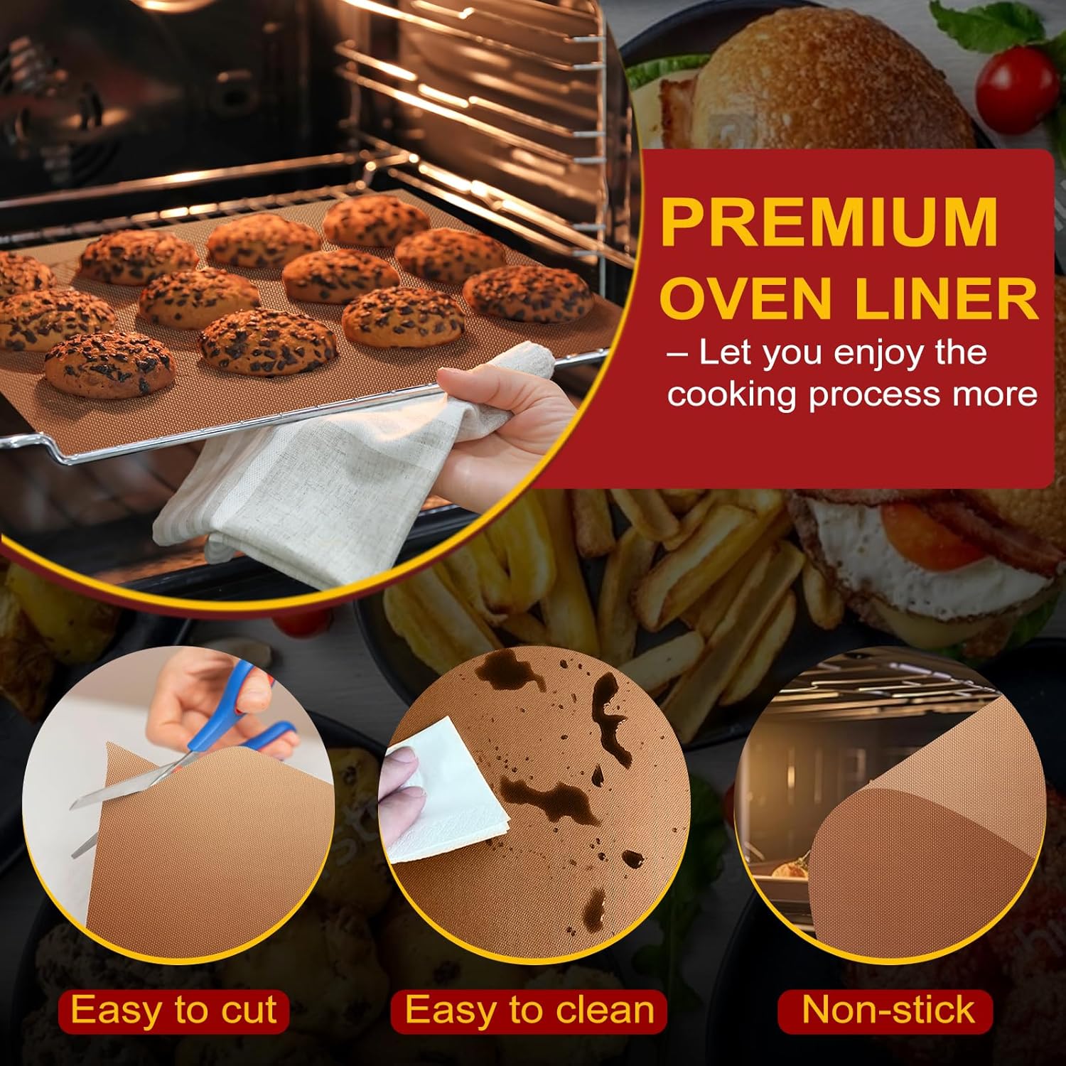 2 Pack Oven Liners for Bottom of Oven, 17"x25" Heavy Duty Non-Stick Oven Liner Mat, Reusable Heat Resistant Grill & Baking Mat, BPA/PFOA Free Roaster Liners, Fits Electric, Gas, Toaster Ovens (Copper)