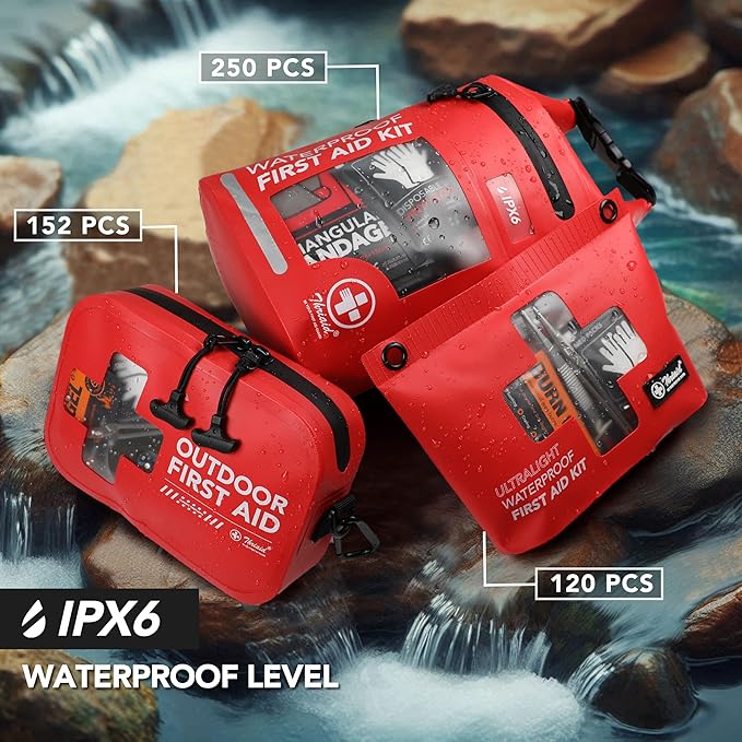120 PCS Waterproof First Aid Kit, Portable Small Boat Dry Bag Bug Out Bag, Emergency Medical Kit Ideal for Boating, Camping, Fishing, Kayaking, Floating, Red