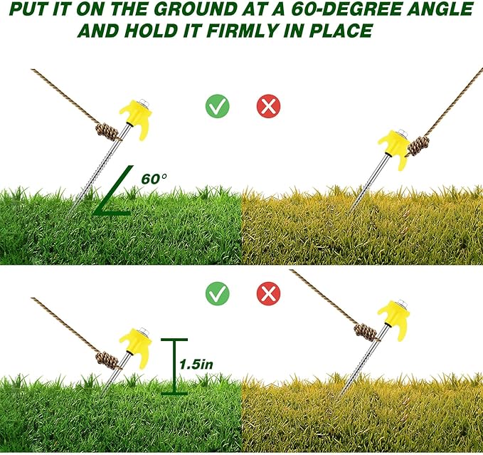 20 Pcs 8" Screw in Tent Stakes Heavy Duty Tent Stakes Drillable Ground Anchors Screw Metal Tent Pegs Threaded Tent Spikes with Head Driver for Swing Inflatable Decor (Yellow)