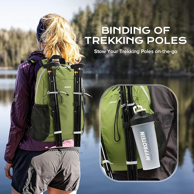 15L Water-resistant Hiking Daypack, Small Backpack Travel Outdoor, Lightweight Day Pack with Tool Loops