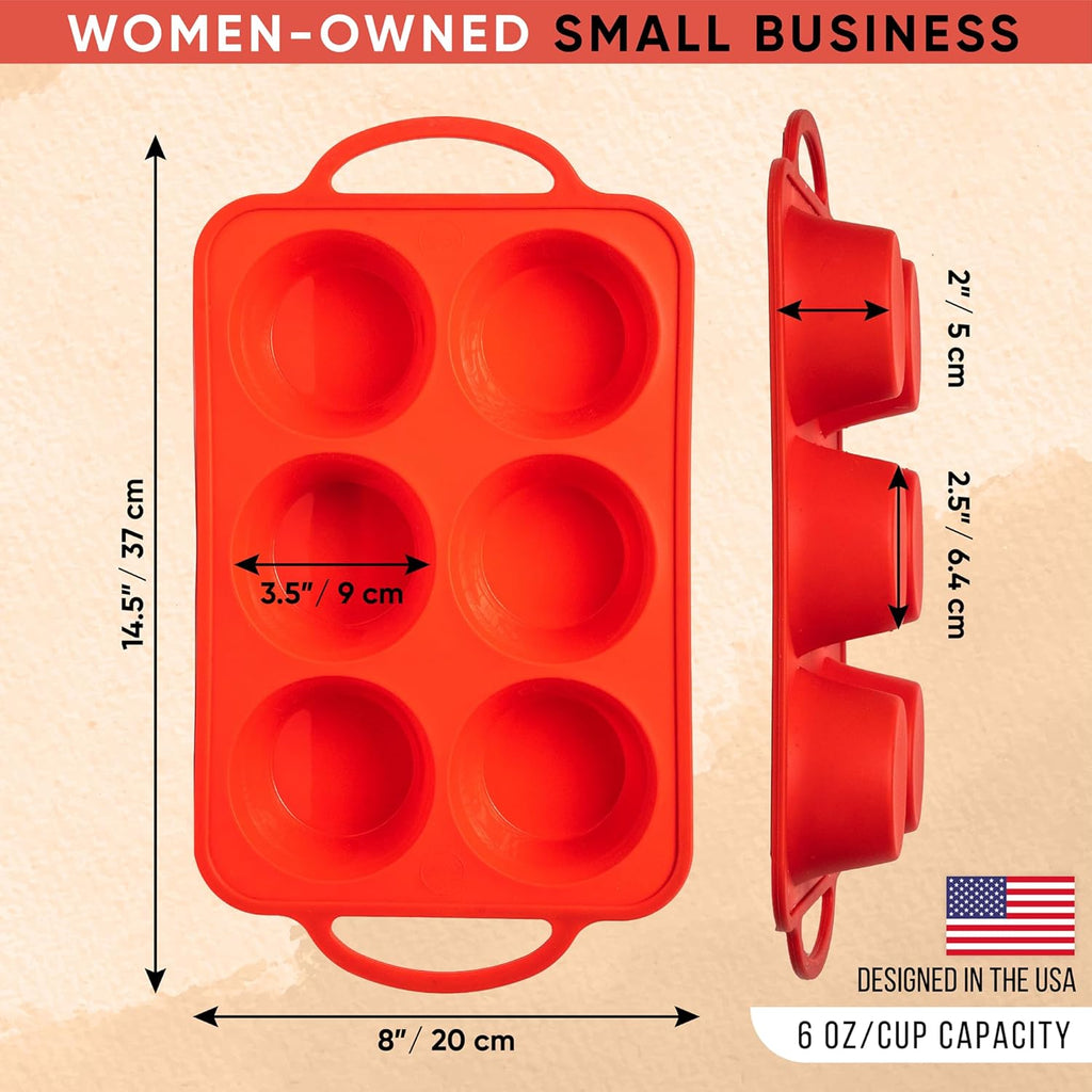 Silicone Jumbo Muffin Pan 6 Cup–Non-Stick Cupcake Pans for Baking, Heavy-Duty Large Silicone Muffin Pans for Baking, BPA-Free, Easy-Release, Oven & Dishwasher Safe