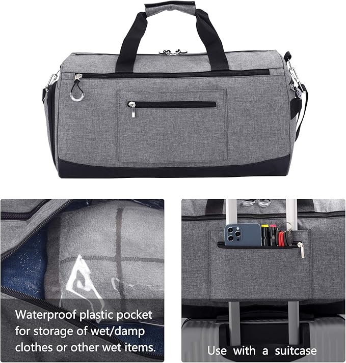 Kuston Sports Gym Bag with Shoes Compartment &Wet Pocket Gym Duffel Bag Overnight Bag for Men and Women-Grey
