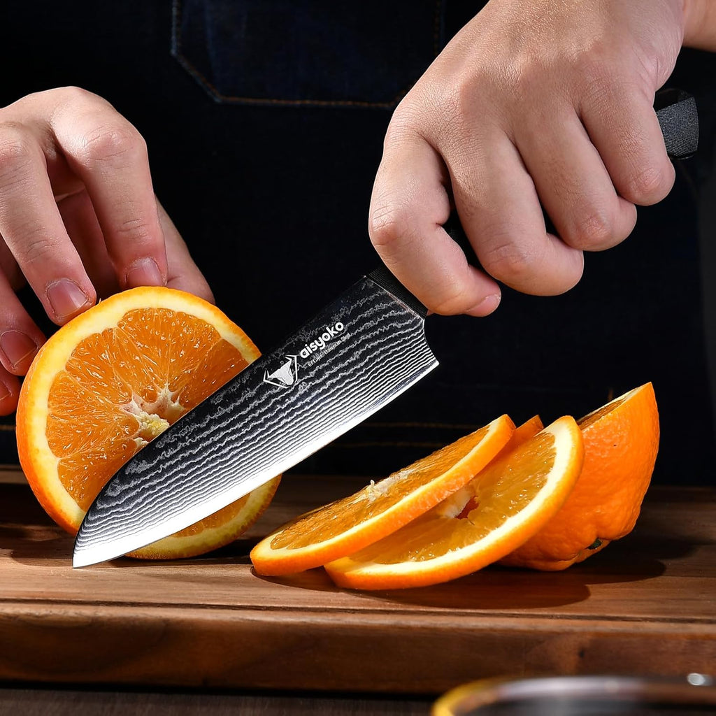 Santoku Knife 5" inches-Japan 8C Super Steel 67 Layer Damascus Steel-Sharp Kitchen Knife-Full Tang ABS Anti-Skid Handle utility knife Cooking Knife with Luxury Gift Box