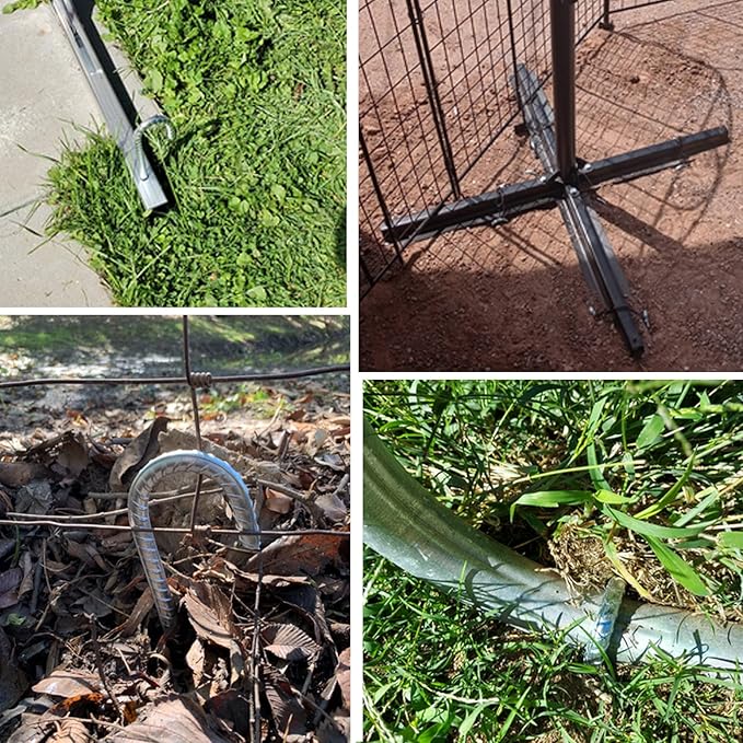 Rebar Stakes 12 Inch 10 Pack Tent Stakes Heavy Duty Metal J Hook, Fence Stakes for Trampoline, Fence, Camping Tent (10, J-12 x5/16 Black)