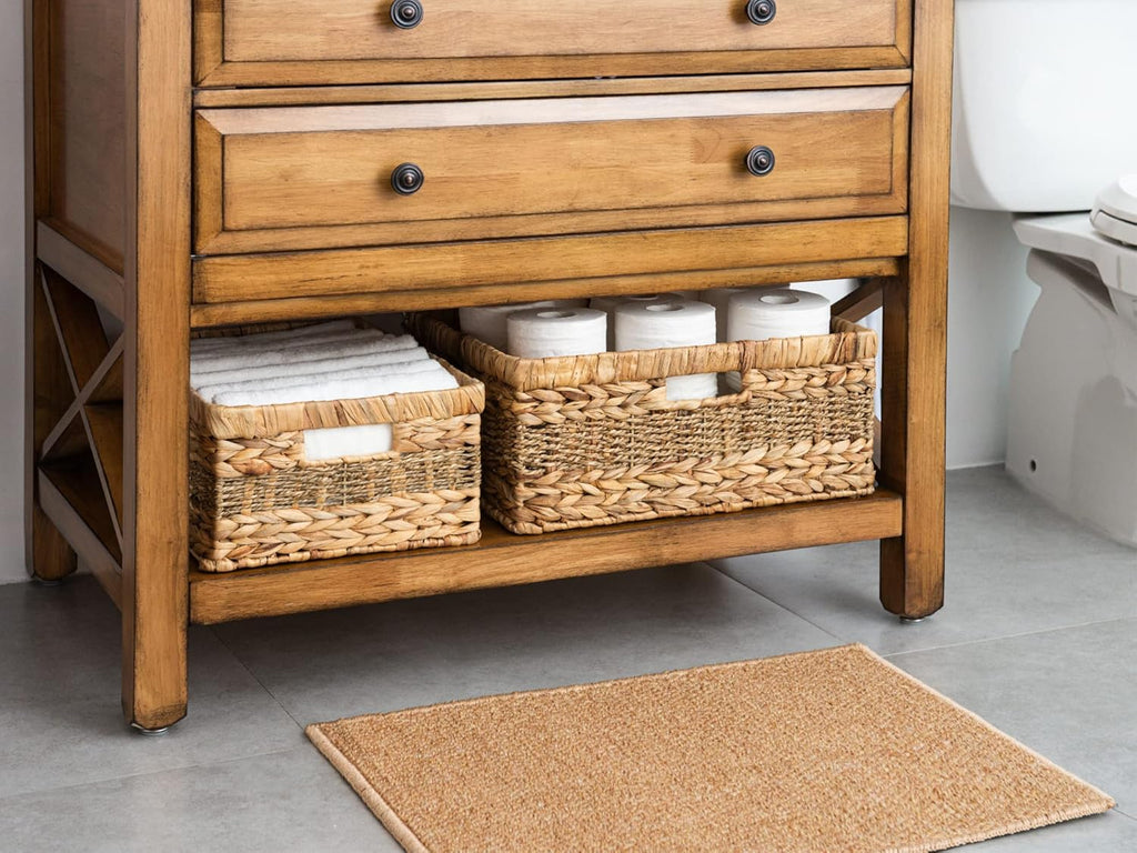 StorageWorks Jumbo Rectangular Wicker Basket, Water Hyacinth and Seagrass Storage Basket with Built-in Handles, 1 Pack