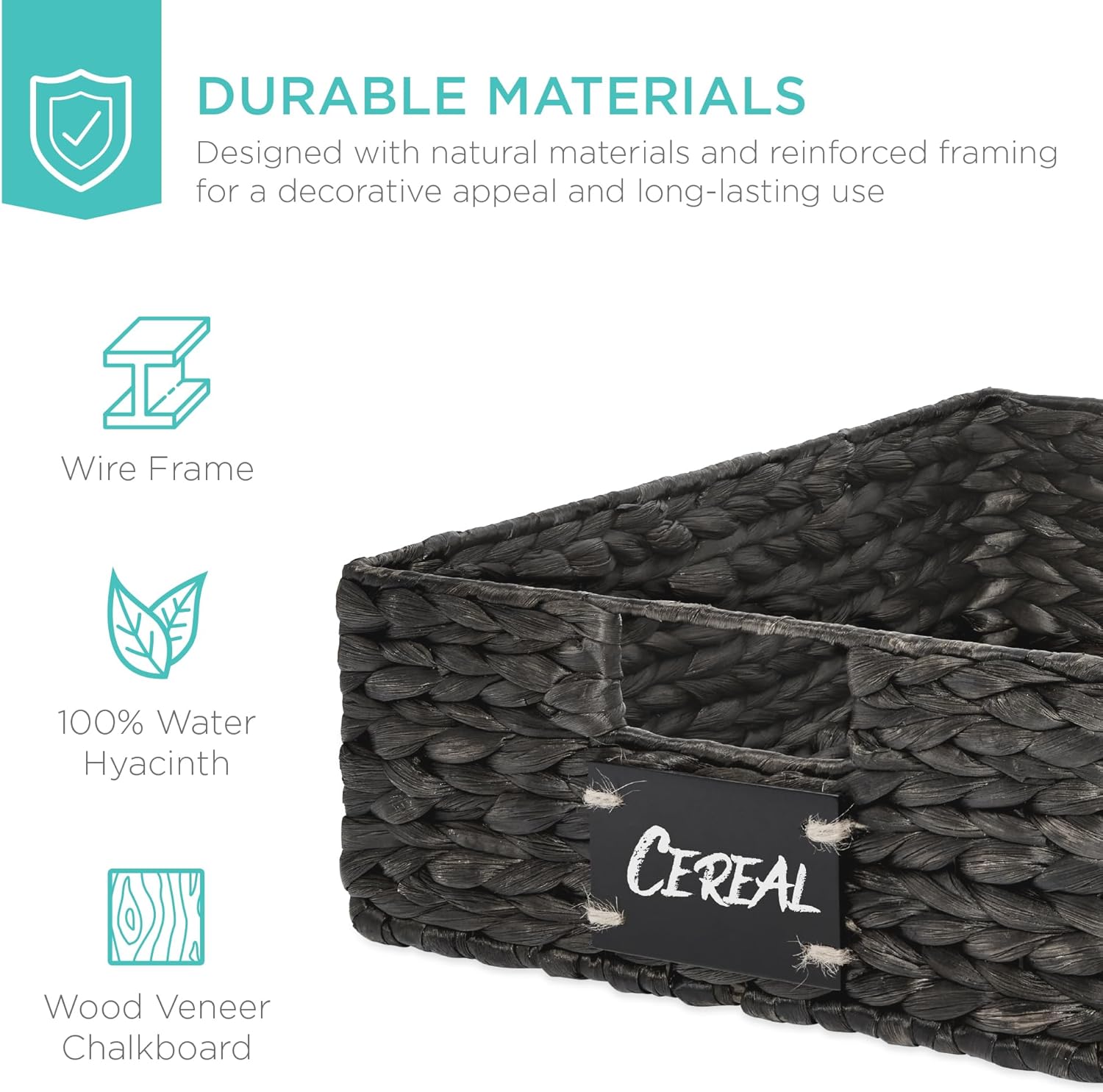 Best Choice Products Set of 4 16x12in Large Water Hyacinth Pantry Baskets, Woven Organizers w/Chalkboard Label, Chalk Marker - Black